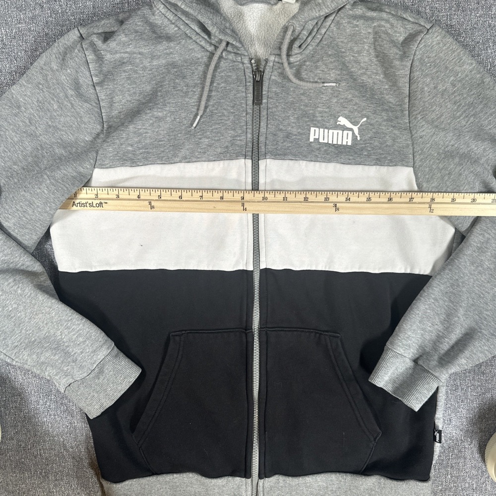 Puma Hoodie Zip Up Unisex M Gray Black Colorblock Sweatshirt Logo - Picture 5 of 8